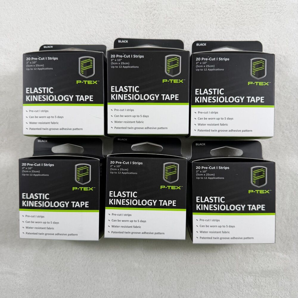 Performtex Kinesiology elastic tape precut strips water resistant lot of 6 black